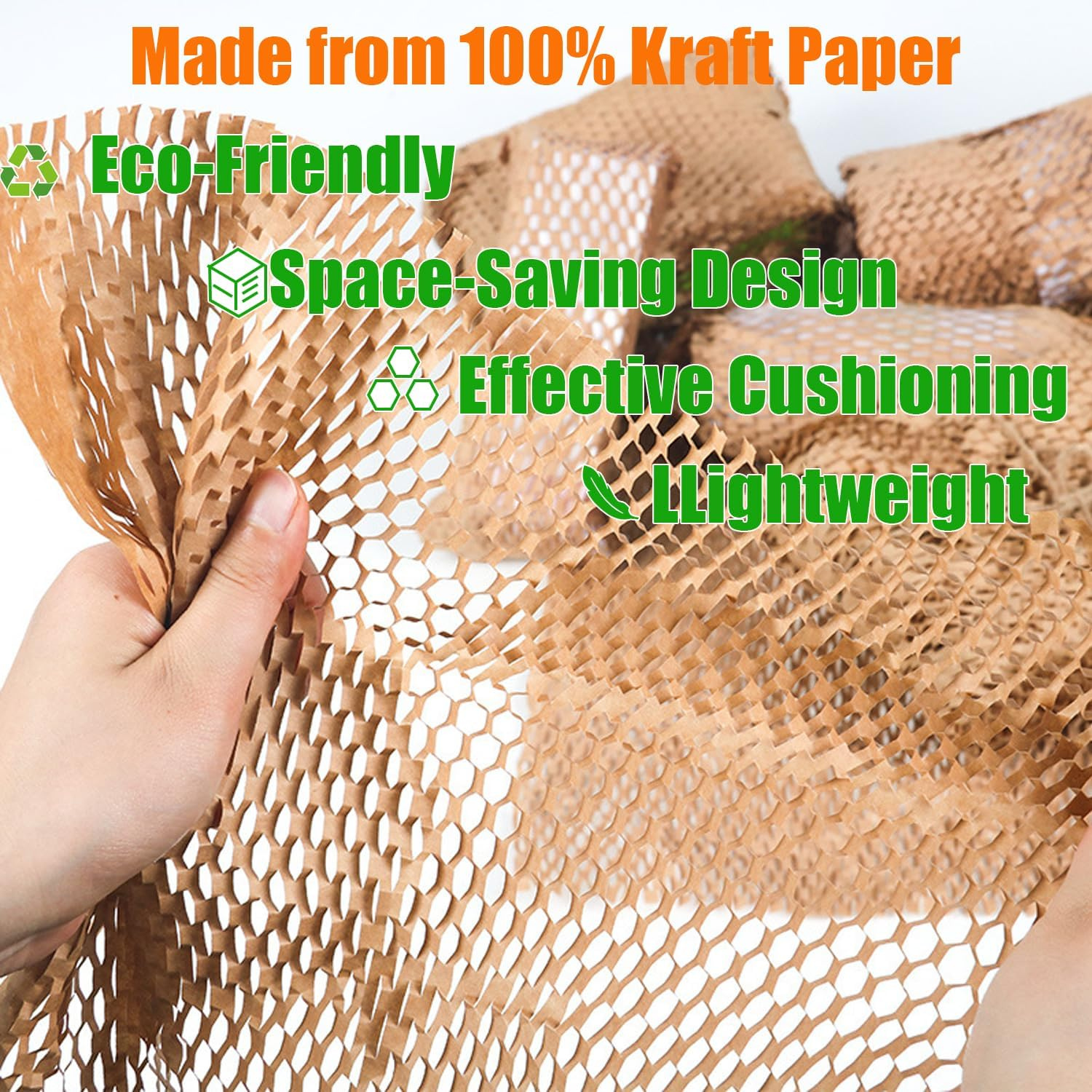 Honeycomb Packing Paper, 20"X394"/ 50X10M, Recyclable and Biodegradable Bubble Cushioning Wrap Roll for Moving Shipping Packaging, Brown Kraft Wrapping Paper Packing Material for Fragile Items image number 5