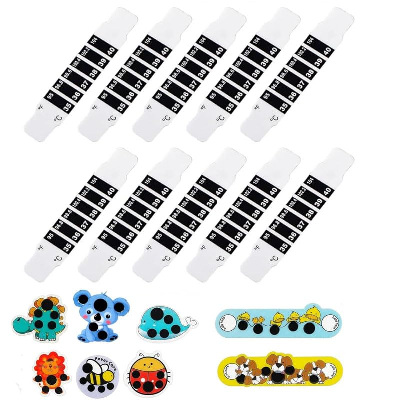8 Cartoon Stick-On Fever Indicators,10 Quick Reusable Temperature Strips, Quick Check Thermometer Patches for Forehead, Home, School & Travel image number 5