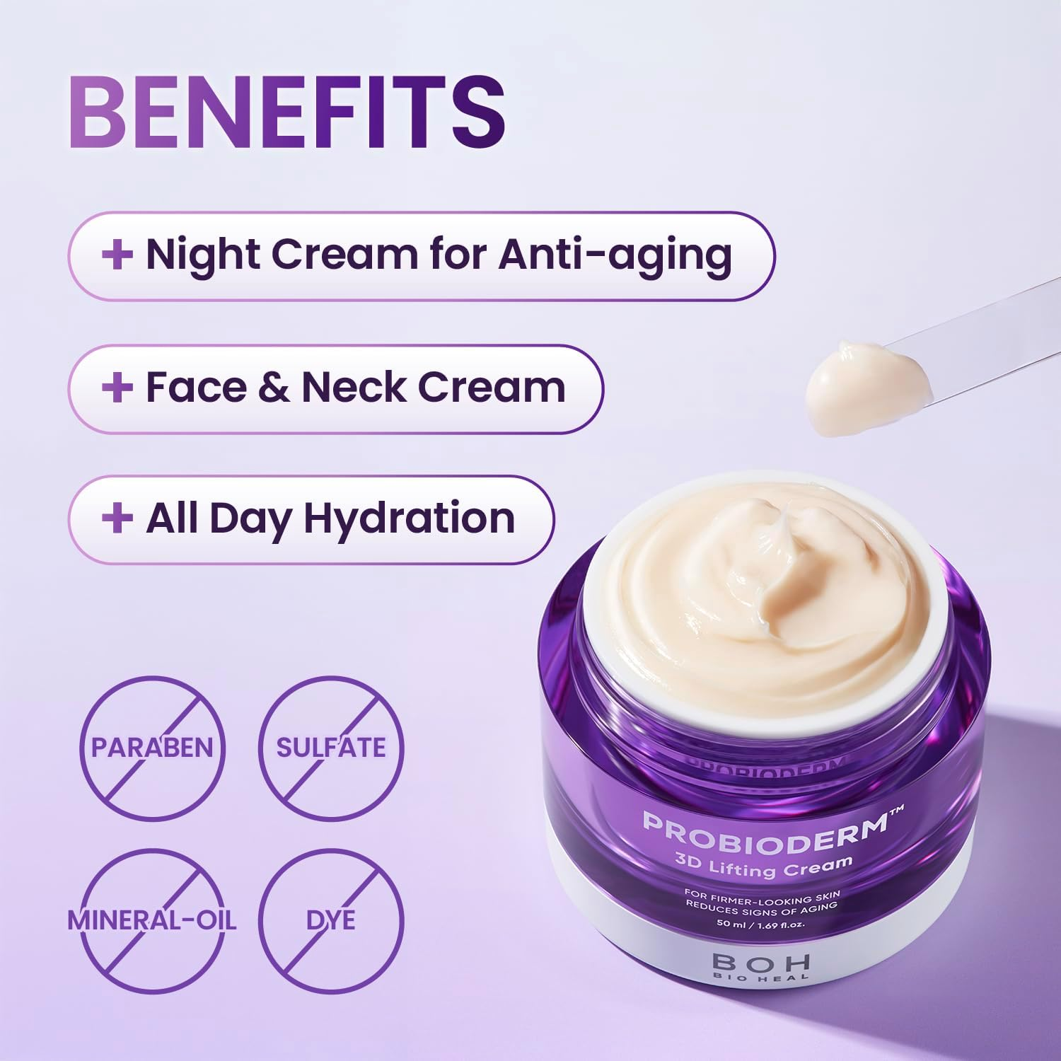 BIOHEAL BOH Probioderm 3D Lifting Cream 1.7 Fl Oz | Advanced Korean Anti-Aging Probiotics Facial Night Cream Moisturizer with 17-Peptide Complex & Patented Probioderm for Wrinkles on Face and Neck image number 1