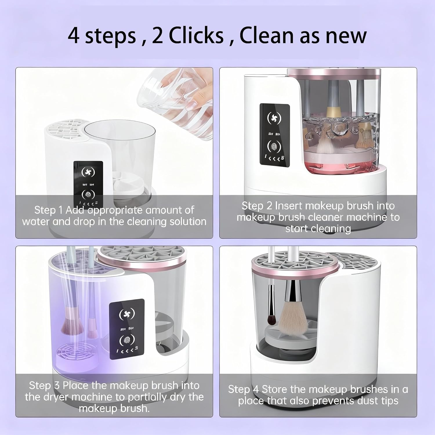Zoltrax Makeup Brush Cleaner Machine,3 in 1 Automatic Brushes with Makeup Brush Dryer and Holder,Portable USB Cosmetic Brushes Cleaner Tool for All Size Makeup Brushes,Contour, Eyeshadow,Blush Brush image number 5