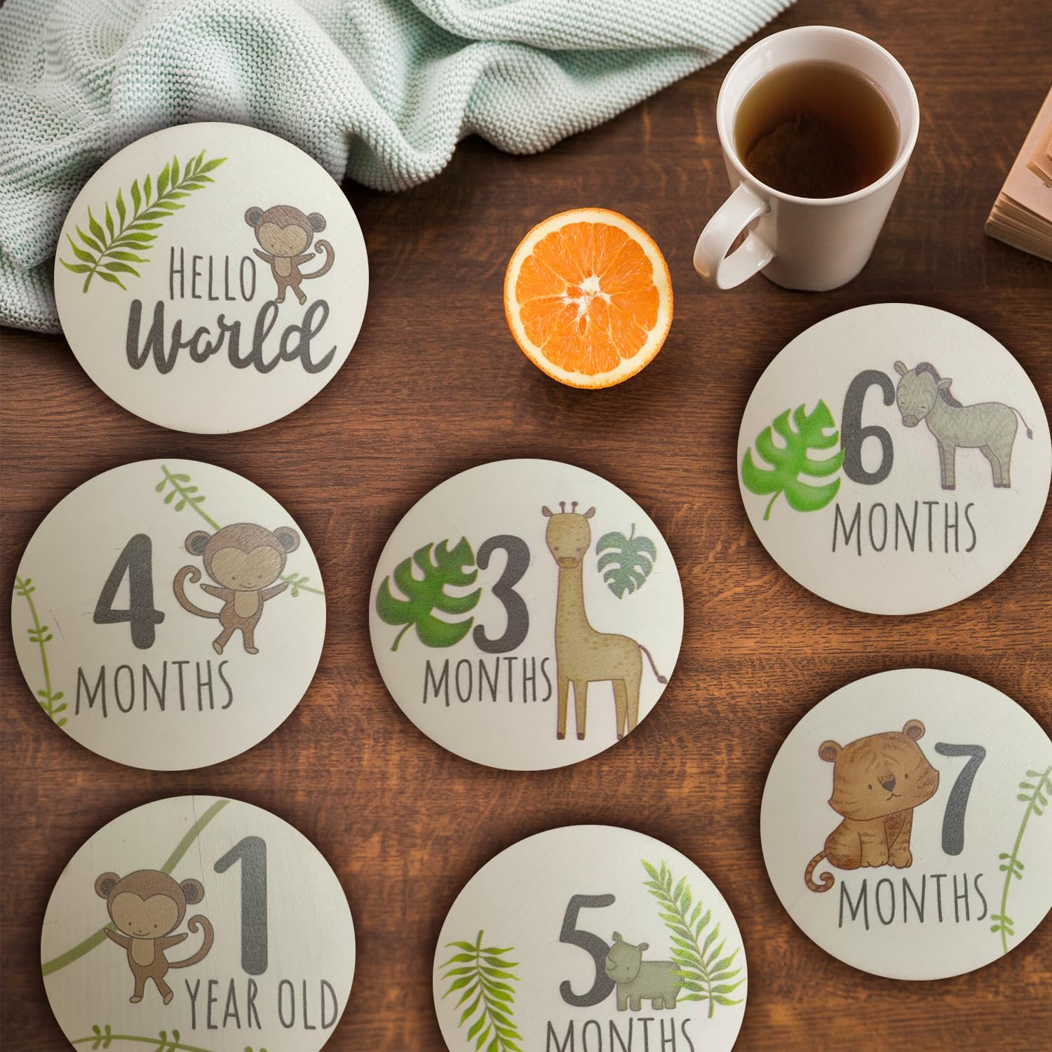 7 Pcs Baby Milestone Cards, Wooden Double-Sided Wooden Monthly Newborn Welcome Signs for New Parents Gift Set Newborn Infants 0-12 Months Growth Recording Y8YELCBKP image number 1