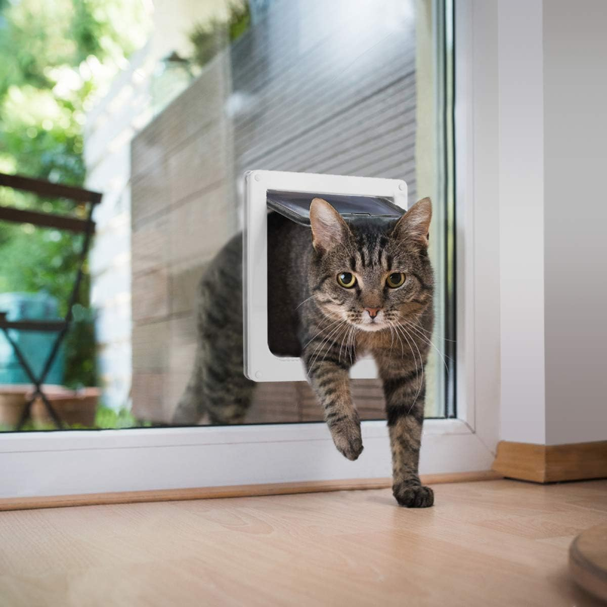 Sailnovo Cat Flap Dog Flap Size S 4 Way Magnetic Closure for Cats and Small Dogs - Dog Door Cat Door Pet Flap White