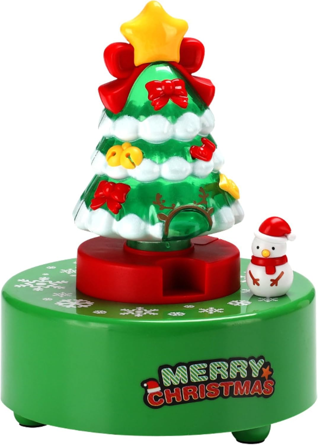 Christmas Tree Music Box with Rotating Snowman, 'We Wish You a Merry Christmas' Song