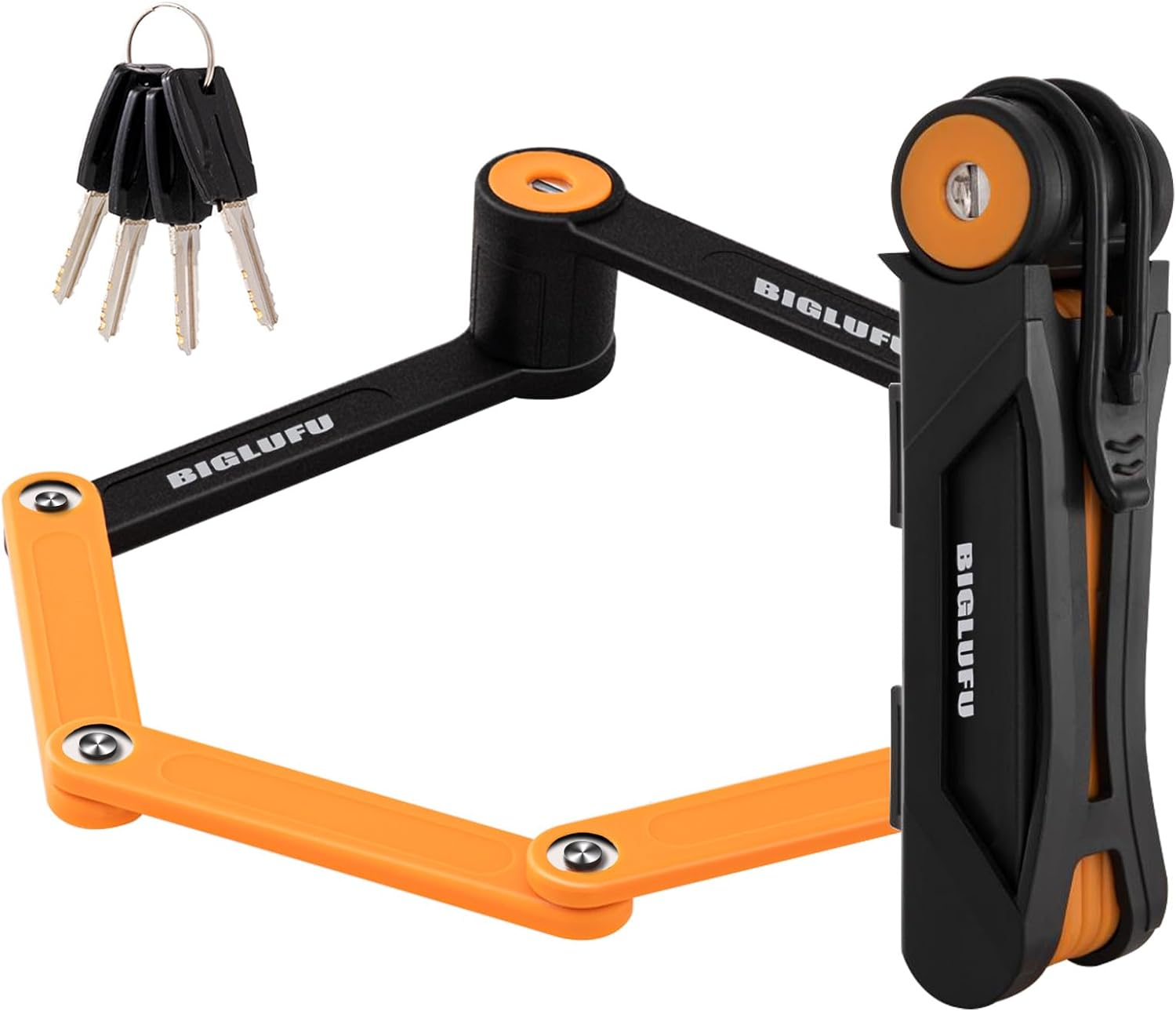 BIGLUFU Bike Lock Bicycle Scooter Motorcycle Folding Locks with 4Keys, Fold Chain Heavy Duty Alloy Steel Foldable Lock with Mounting Bracket 2Pc Straps, 86Cm/34 Unfolding, 1.92 Lbs