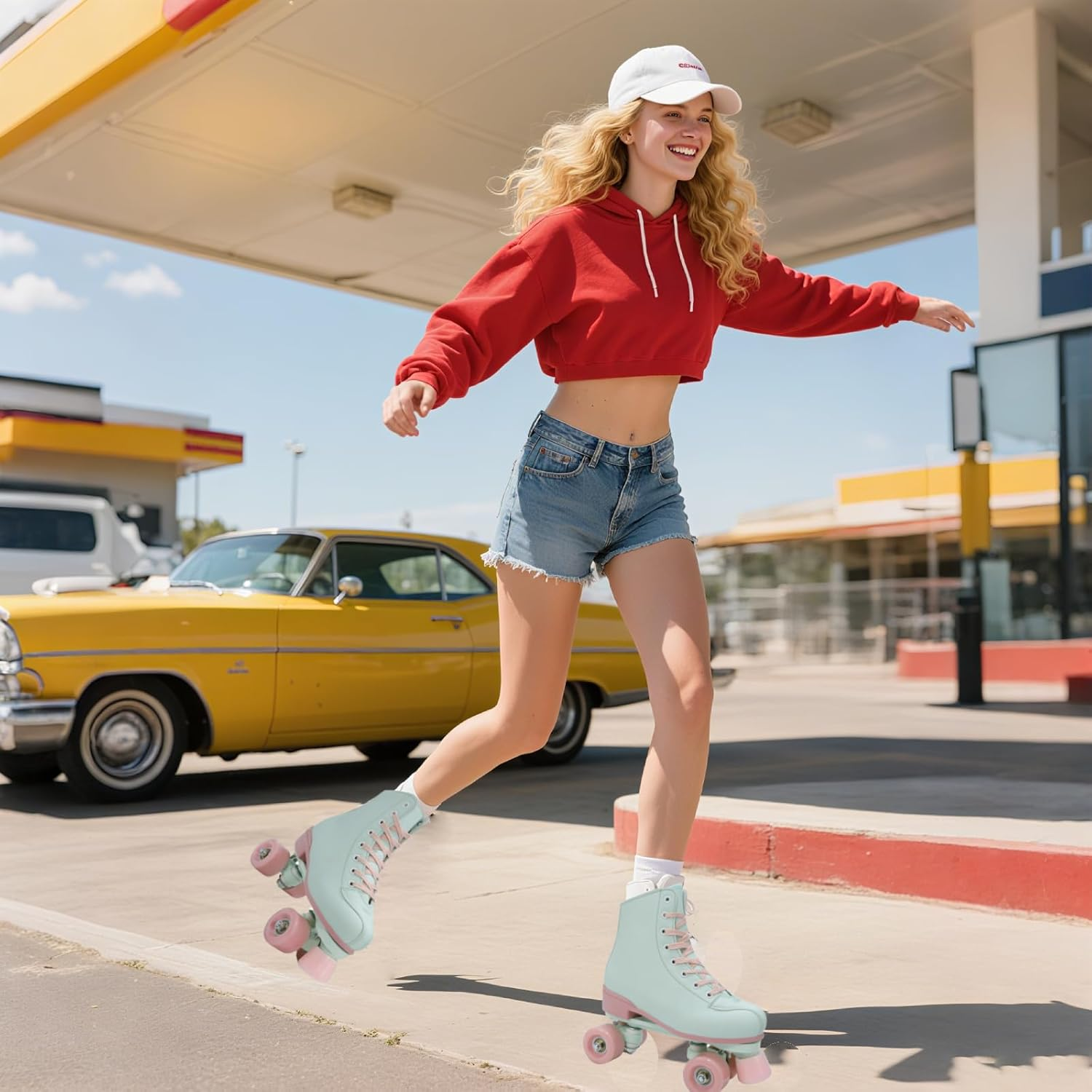 XUDREZ Roller Skates for Women Girls Light up Adult Roller Derby Skates Double Row PU Leather Skates for Youth Beginner Outdoor image number 6