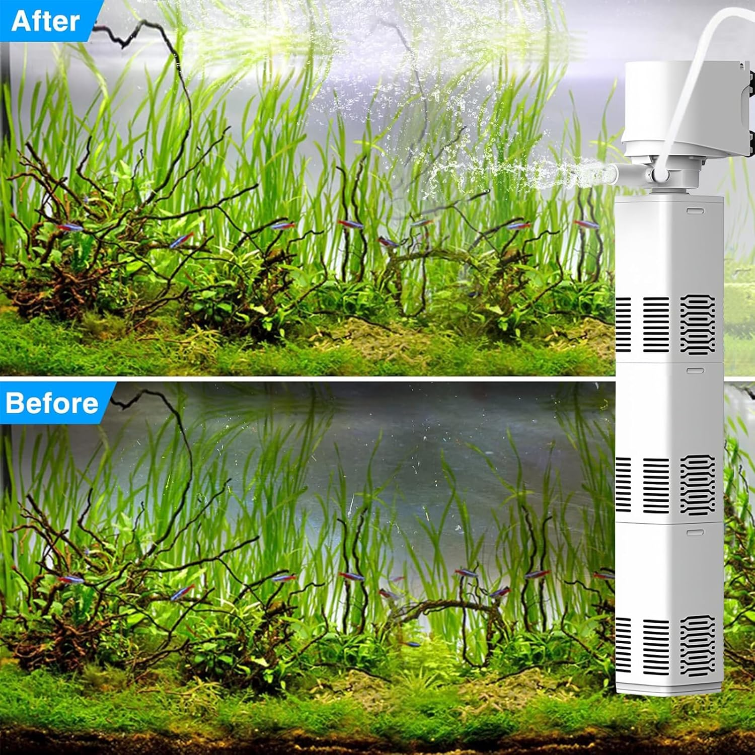 XIULIUU Submersible Aquarium Filter for 30-800 L, 3-In-1 Biochemical Sponge Filter for Aquarium Filtration/Oxygenation/Circulation, up to 2500L/H Adjustable Internal Fish Tank Filter (White) image number 4