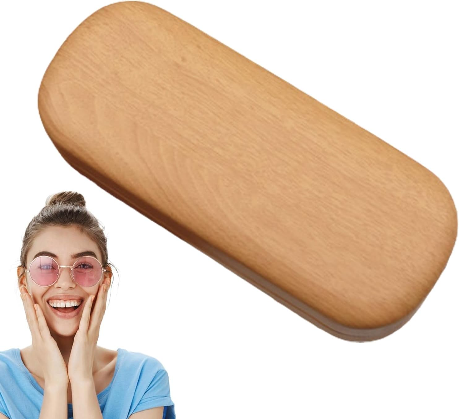 Vintage Wood Glasses Case &ndash; Hard Shell Eyewear Storage Box | Fashionable Handcrafted Wood Grain Eyeglass Case for Men Women, Protective Holder for Spectacles, Sunglasses, Office Desk, Gift Use