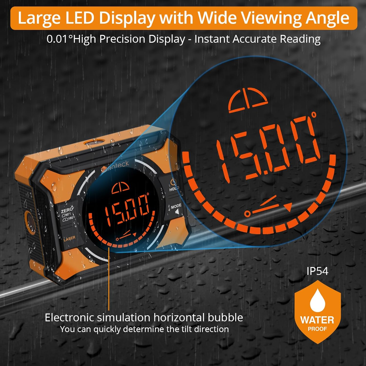 Neoteck 3-In-1 Laser Level Digital Angle Gauge with Magnetic Base &ndash; Rechargeable Digital Inclinometer with 0-90&deg; & 0-180&deg; Range, Cross Line Laser for Woodworking, Carpentry, DIY & Alignment image number 2