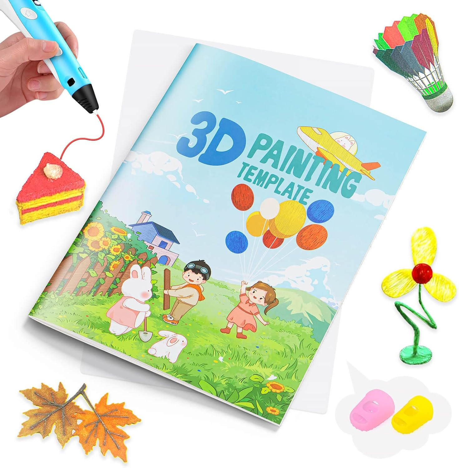 Dayker 3D Printing Drawing Book, 40 Original Patterns Painting Graffiti Template, Reusable 3D Pen Thick Paper Stencils with a PVC Copy Board for Christmas Thanksgiving Birthday DIY Gift image number 6