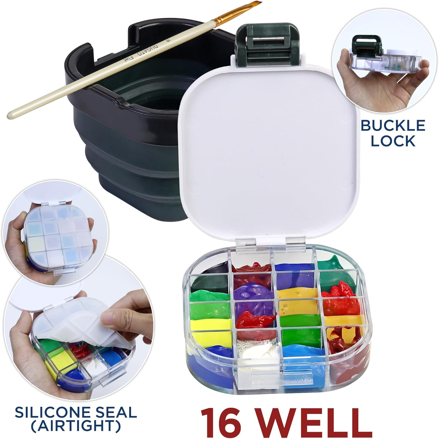 5.3 X 4.4 Inches Airtight Paint Palette Box, Valuable Container Combines Cleaning Brush Basin and Brush Holder, Using for Beginners Learning Art Project Workshops Outdoor Painting (Green)