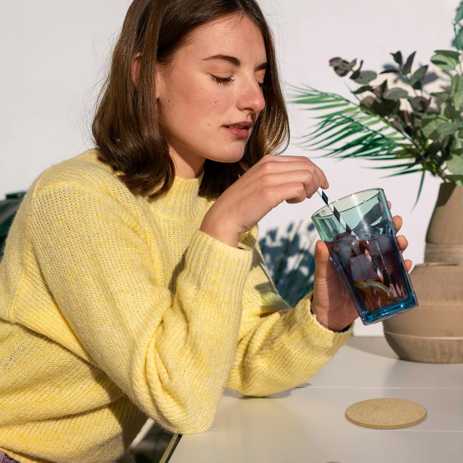 BEZANU round Cork Coasters, 10 PCS Natural Cup Mat for Bar, Cafe, Kitchen and Home (10Cm/3.93In) image number 5