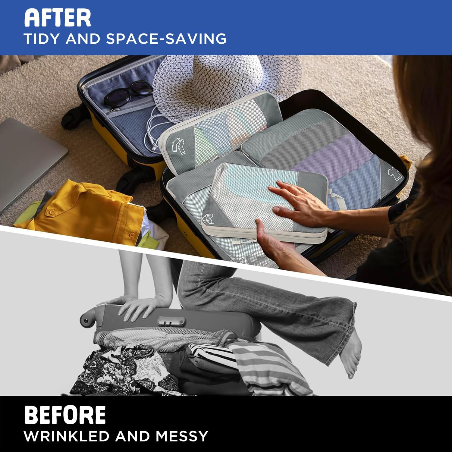 9-Piece Compression Packing Cube Set, Compression Packing Cube for Organising Your Travel Luggage, Ultralight, Storage Bag, Suitcase Organiser, for Backpack & Suitcase (Grey) image number 6