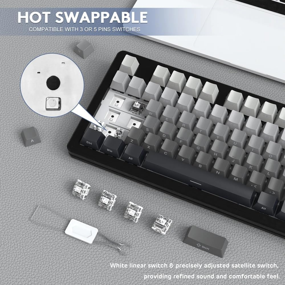 Attack Shark M87PRO TKL Wireless Mechanical Gaming Keyboard, BT5.0/2.4G/USB-C Wired Hot Swap RGB Keyboard 80% US Layout,Linear White Switches Gradient Side Print PBT Keycap for PC Mac - Moonlit Night image number 5