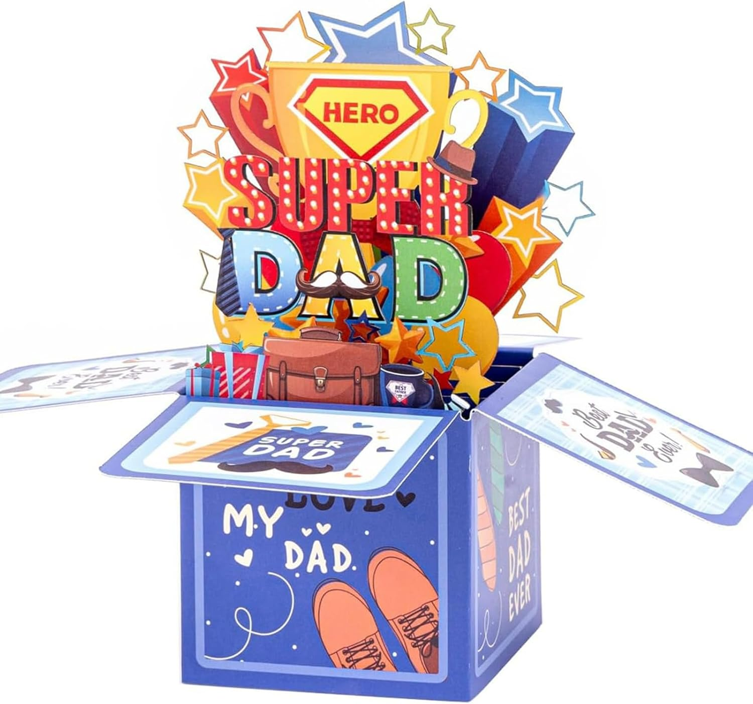 3D Pop up Happy Father'S Day Card 3D Father'S Day Greeting Boxed Card from Daughter Son Wife to Dad Husband Grandpa Son Him Men (C)
