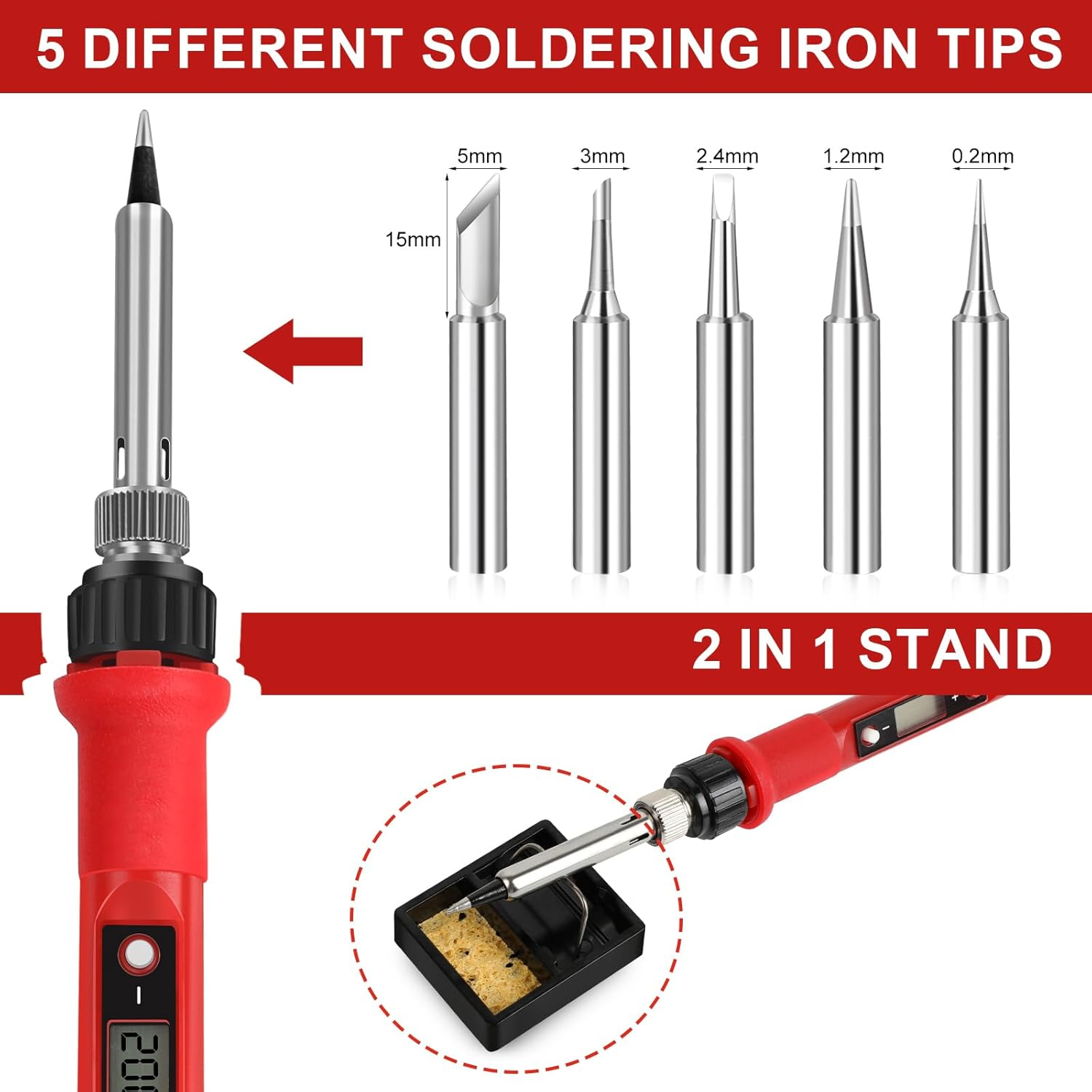 80W Soldering Iron Kit, LCD Digital Soldering Welding Iron Kit Adjustable Temperature Soldering Household Electronic Soldering Repair Tools image number 1
