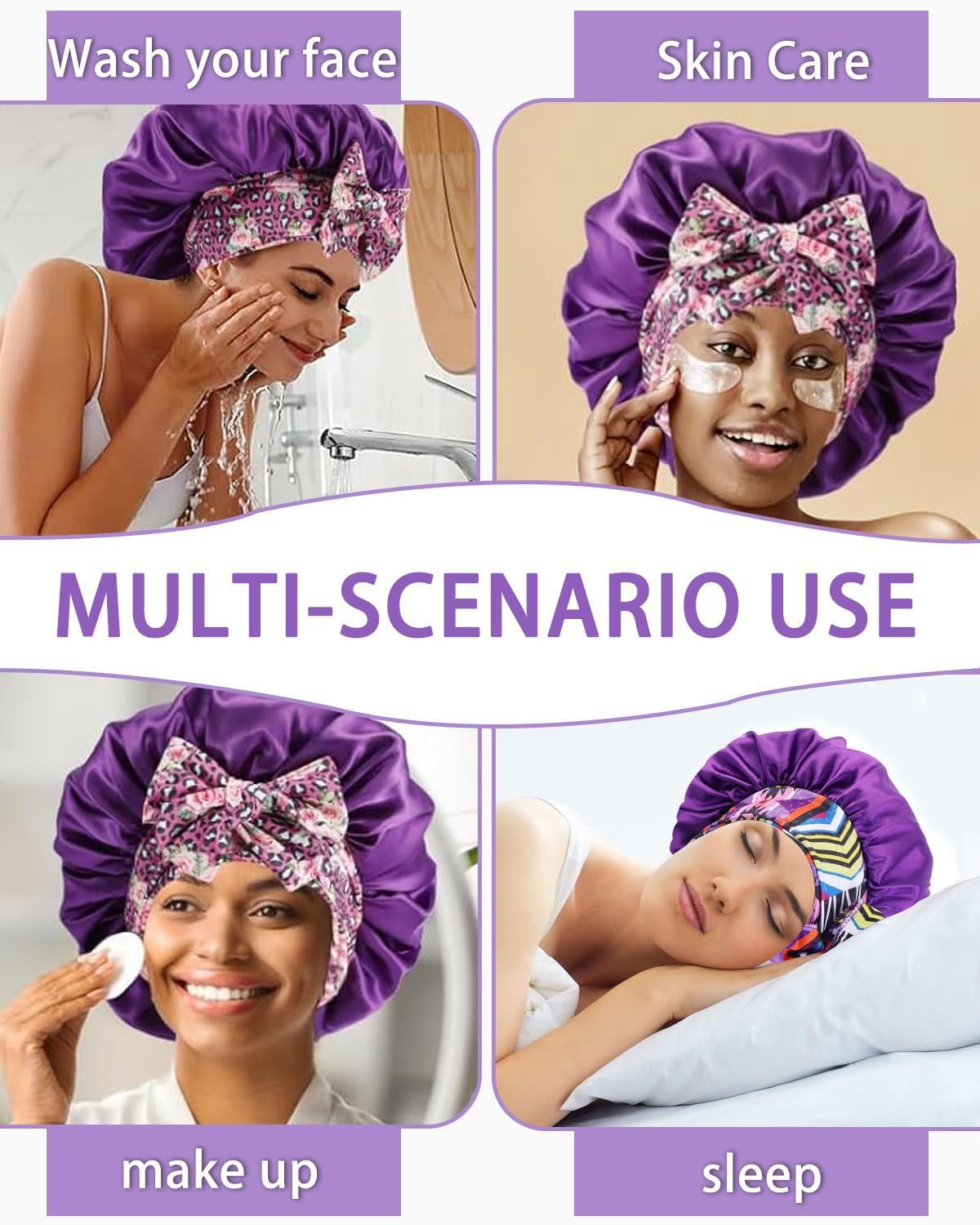 TPZORJX Bonnet, Hair Cap for the Night, Silk Hood for Sleeping, Night Sleep Cap, Satin Bonnet, Soft Satin Bonnet, Adjustable Sleeping Cap for Women, Children, Hair Cap, Hair Protection, Reusable image number 1