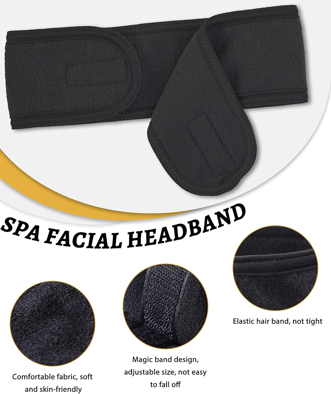 Mohern 4Pcs Spa Facial Headband, Makeup Bath and Sport Headband, Adjustable Terry Cloth Headband with Magic Tape(Black & White) image number 1