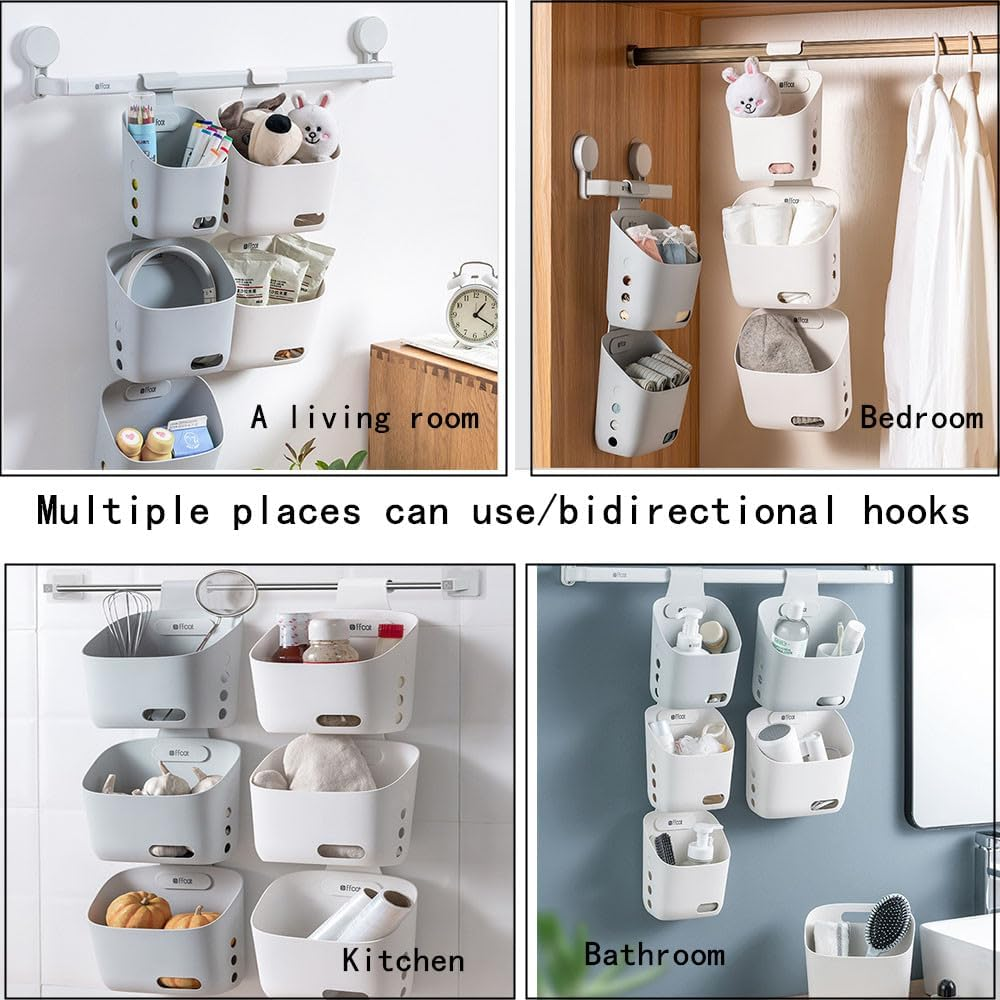 Hanging Basket Kitchen Storage Basket,2Pcs Large Plastic Hanging Basket, Wall Hanging Kitchen Storage Basket,Plastic Space Saving Hanging Basket,Storage Containers Hanging Storage Basket,Large White image number 2