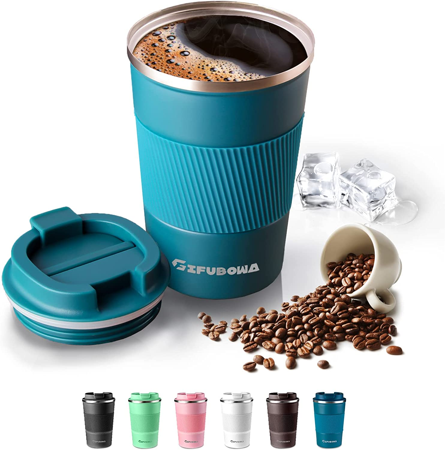 Hot Cold Travel Mug 13Oz Stainless Steel Insulated Tumbler Cup with Flip Lid Blue - Black image number 7