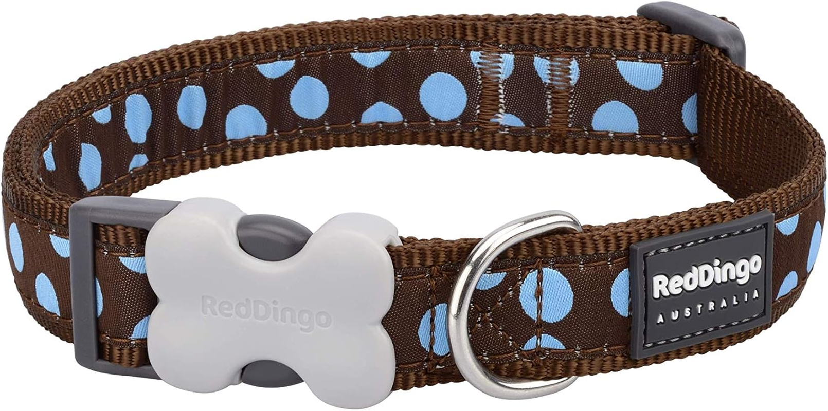 Red Dingo Dog Collar, Blue Spots on Brown, 15Mm SMALL