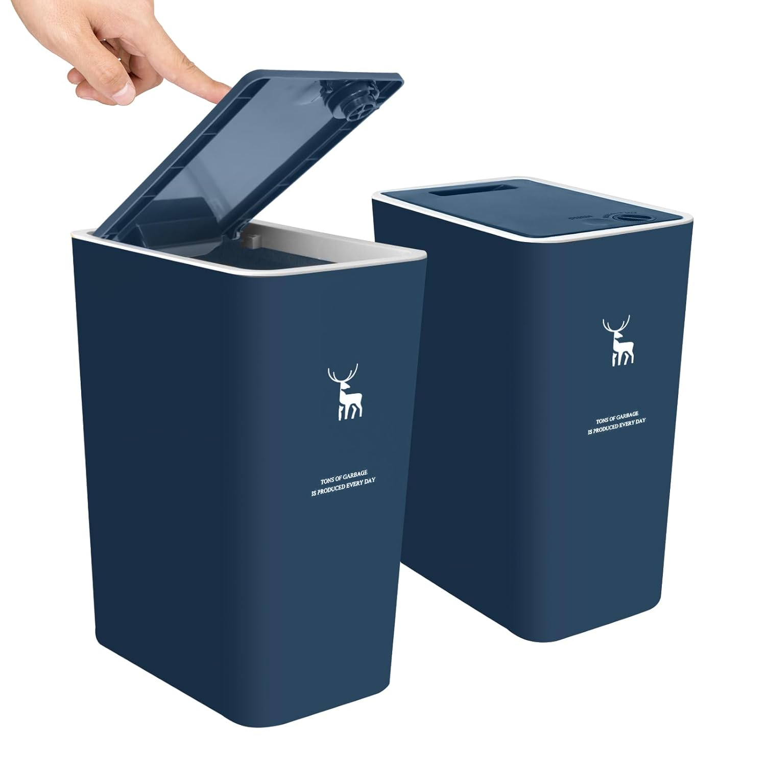 XPIY Trash Can with Lid, 2 Pack 4 Gallons/15 Liters Garbage Can with Press Top, Small Trash Can Dog Proof, Plastic Trash Bin, Waste Basket for Bathroom|Kitchen|Bedroom|Office (2, White)