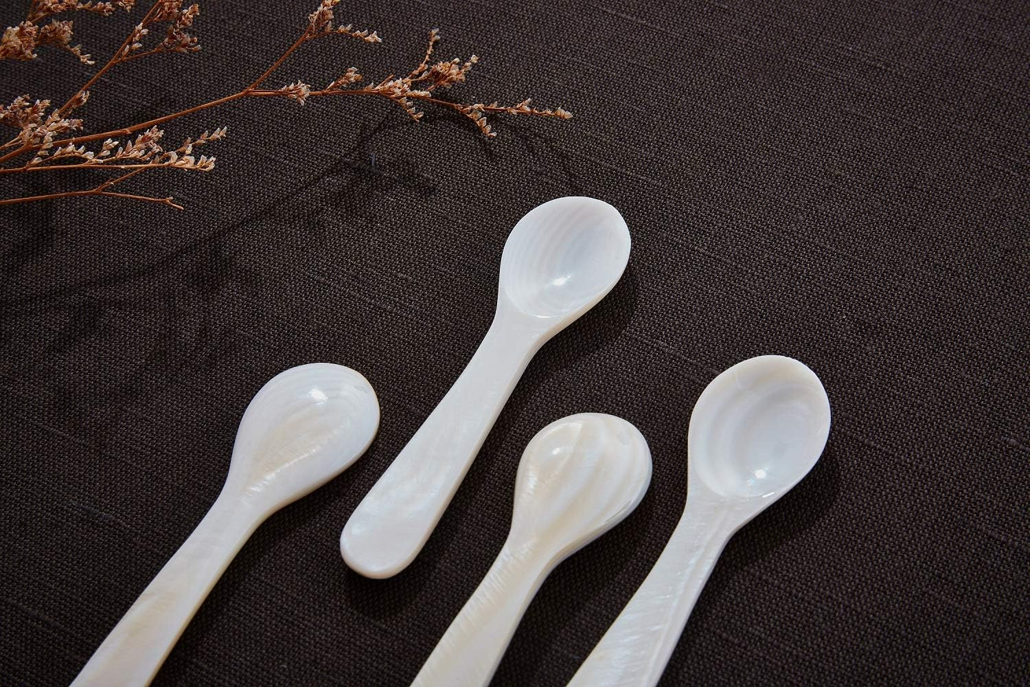 DUEBEL Set of 10 White Mother of Pearl MOP Caviar Spoons for Caviar, Egg, Icecream, Coffee Serving (8Cm, White) image number 4