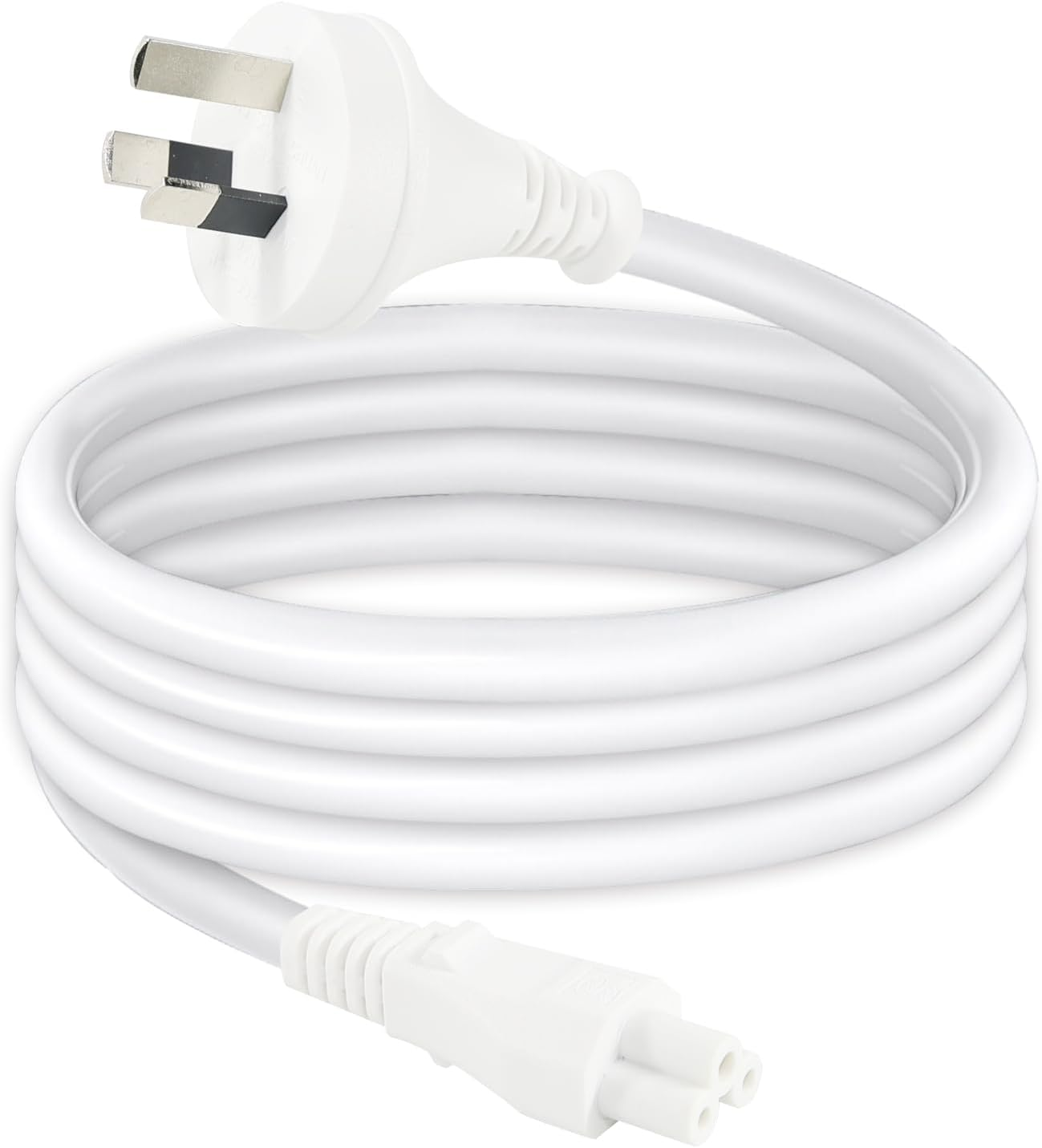 White 3-Pin IEC-C5 Power Cable 50Cm Replacement Clover Charging Cable 0.5 Meter Australia Clover Leaf Cord