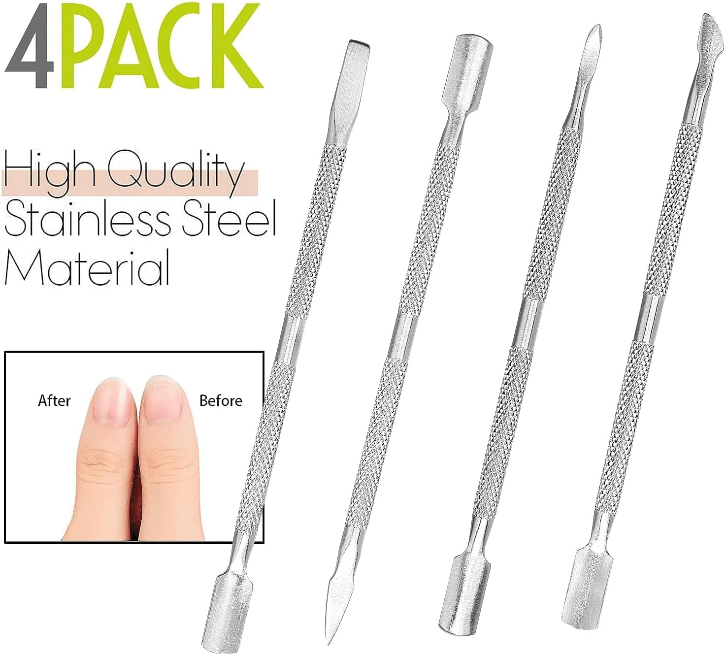 4 Pieces Cuticle Pusher Stainless Steel Cuticle Pusher Professional Nail Pusher Gel Nail Polish Remover Kit Cuticle Pusher for Fingernails and Toenails