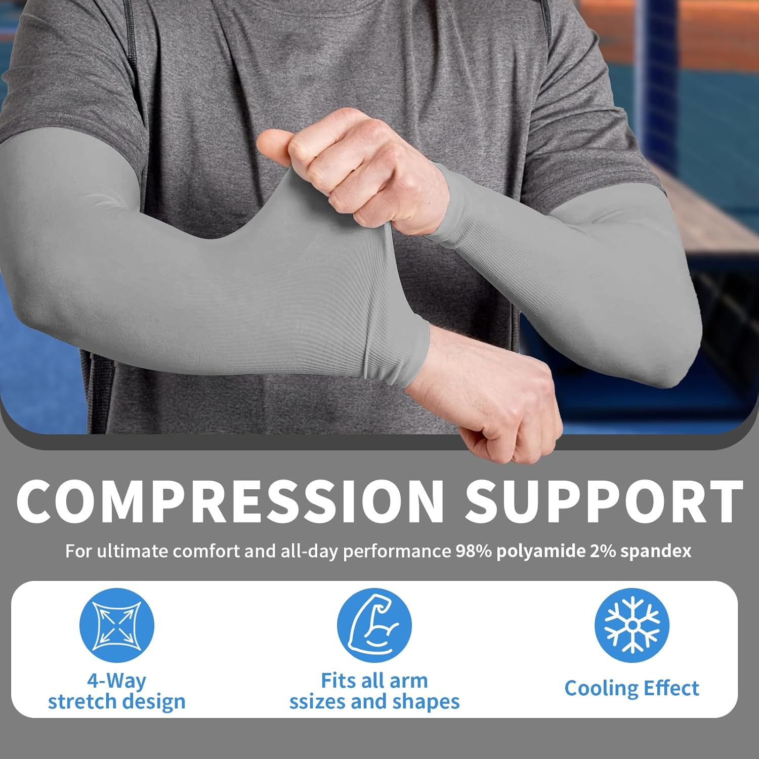 3 Pairs UV Sun Protection Arm Sleeves for Men Women, Compression Cooling Sun Sleeves - Sports - Workouts - Tattoo Cover(Grey) image number 6