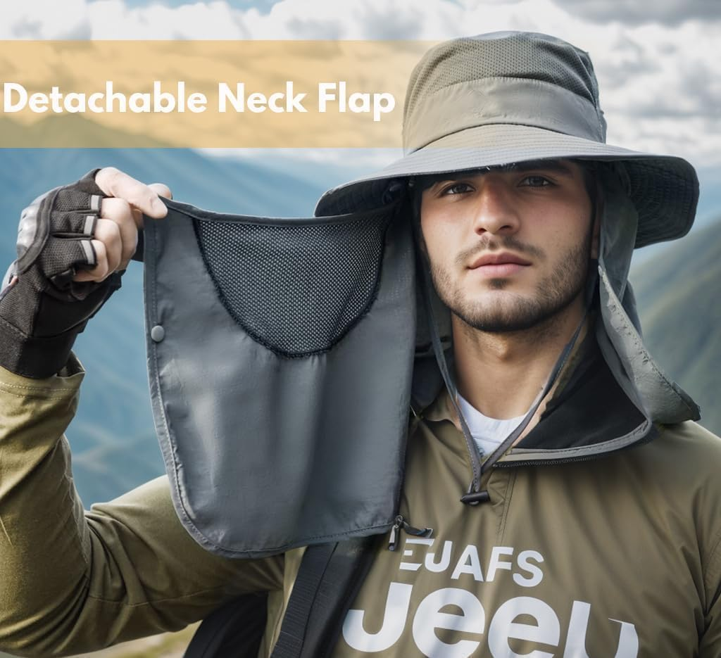 H HOME-MART UPF50+ Sun Hat Wide Brim Fishing Hat with Removable Neck Flap & Face Cover for Men & Women, UV Sun Protection Sun Hat for Outdoor image number 2