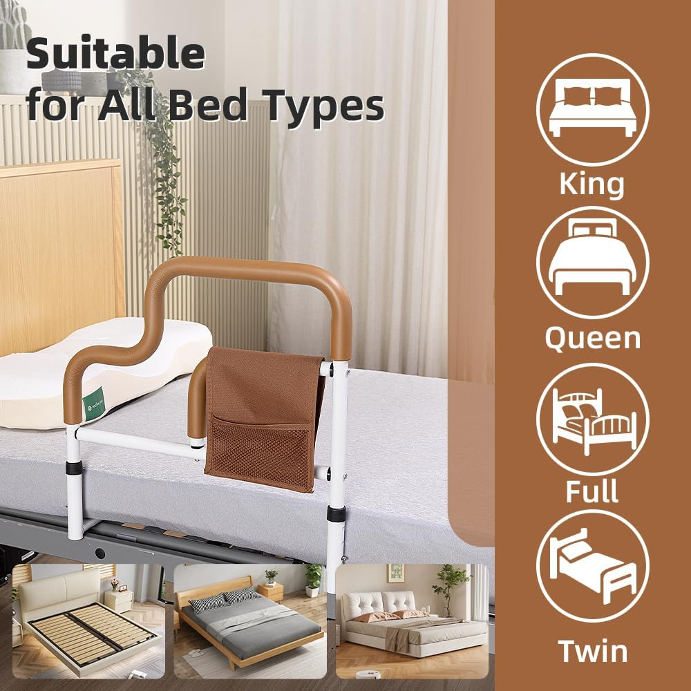 Elderly Bed Armrest with Storage Bag, Dual Armrests, Adjustable Height for Easy Access to and from Beds, Suitable for Various Types of Beds, Capable of Supporting a Weight of 350 Pounds - Orange image number 2