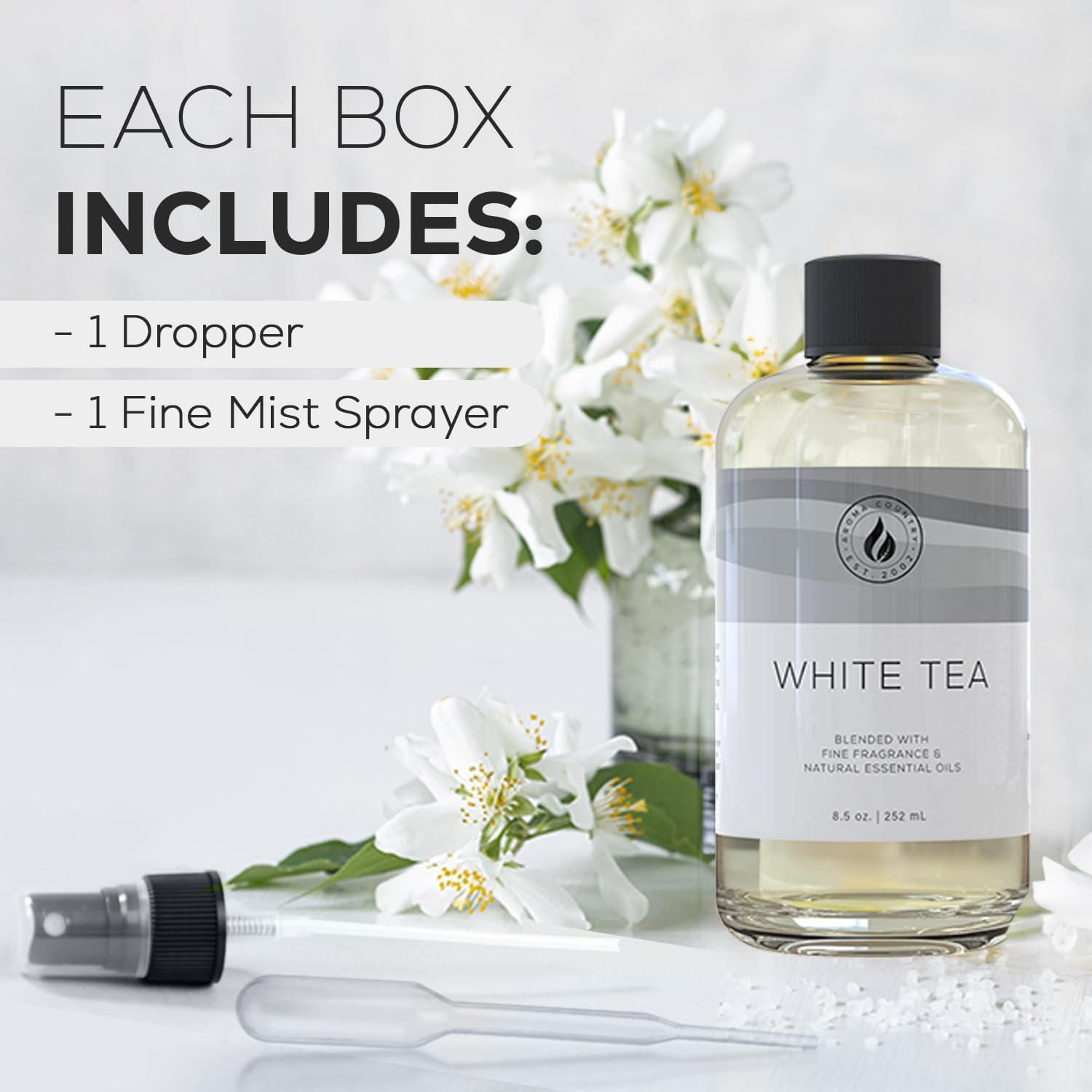 White Tea Essential Oil Refill (8.5 Fl. Oz.) for Reed Diffusers, Electric Diffuser Machines, and Oil Warmers - Natural, Organic White Tea Scent - White image number 2