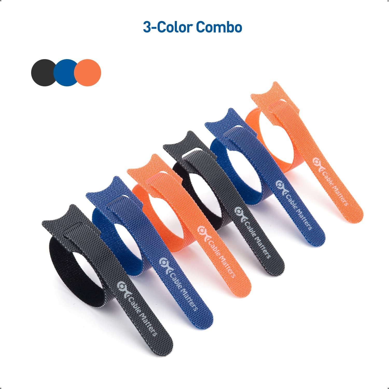 Cable Matters 100-Pack Reusable Cable Ties - 20Cm, Wire Ties with 19KG Tensile Strength, Multi-Color Hook-And-Loop Straps, Black, Blue, and Orange Cable Management Straps image number 4