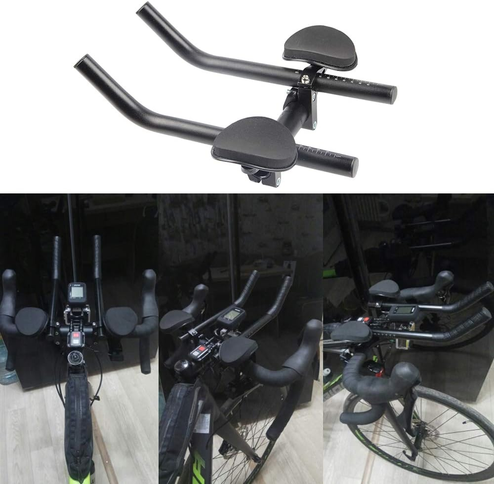 DRCKHROS Aero Bars,Bicycle Bike Armrest Handlebars TT Rest Bar Aluminum Alloy Black for Mountain Road Bicycle Bike Racing Handlebars image number 1