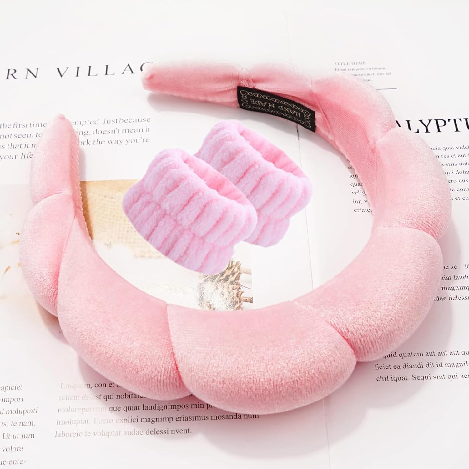 JOOTUEPO 3 Pieces Spa Headband for Washing Face, Elastic Hairbands Face Washing Wristband, Sponge Puffy Makeup Headbands for Women Girls Shower/Sports/Yoga (Pink) image number 5