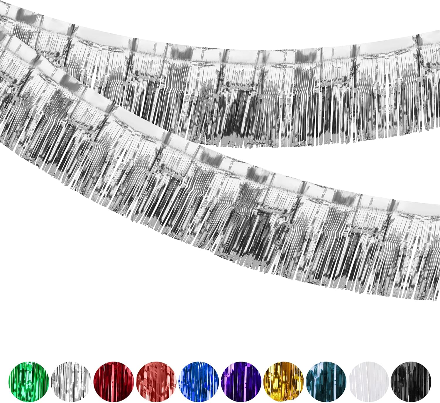 2 Pack Fringe Foil Curtain, Metallic Foil Fringe Garland Shiny Wall Hanging Drapes Tassel Foil Float for Parade Float Trailer, Birthday Holiday Party Decoration (Silver) - Gold image number 2