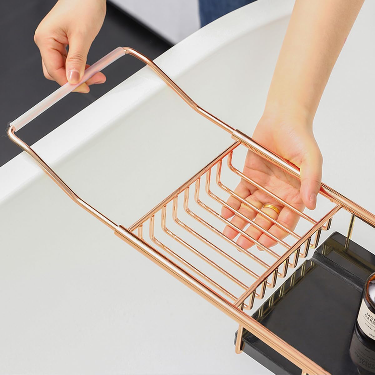 AIMALL Multi - Functional Bathtub Caddy - 24.4&times;7.87&times;2.36In Durable Metal Bathroom Storage Rack, Space Saving for Toiletries, Tablet, Book