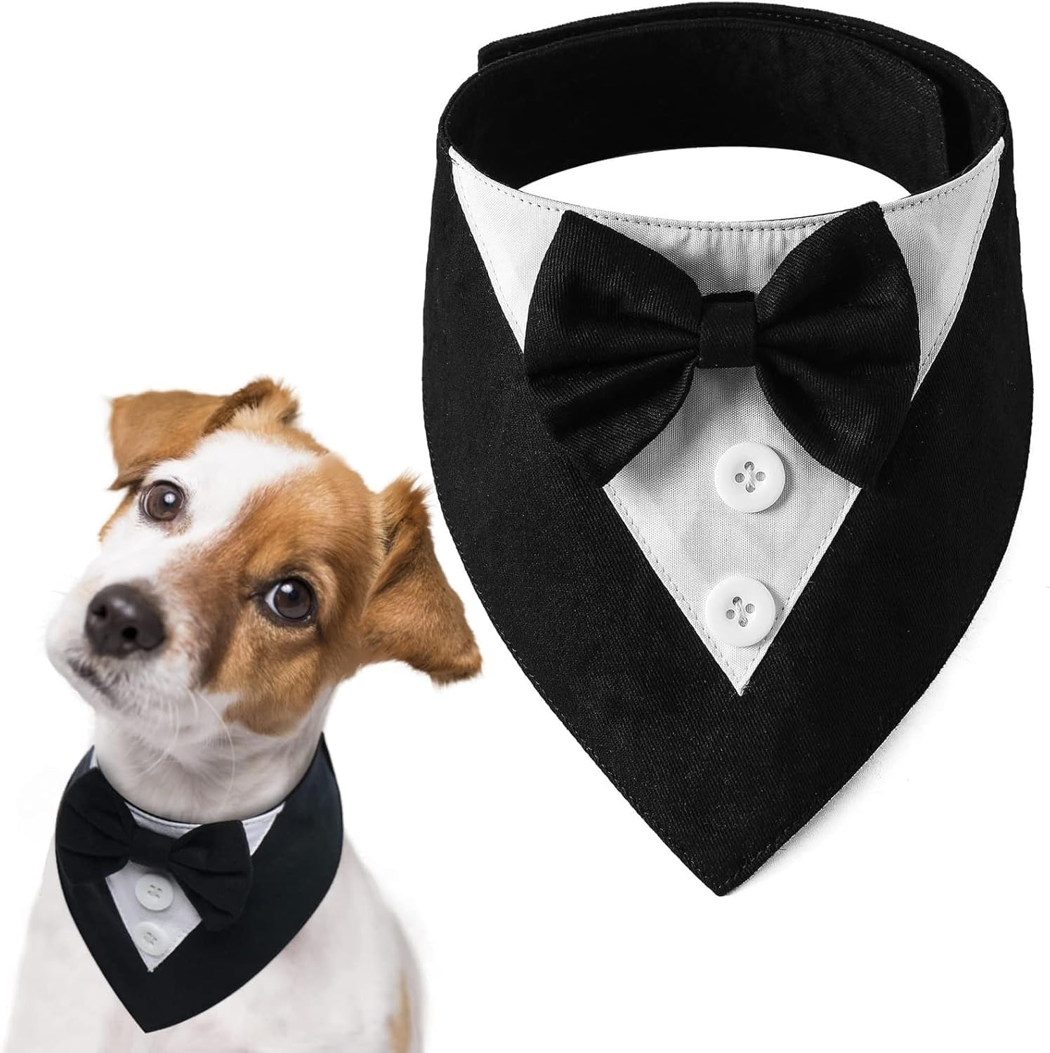 Dog Tuxedo,Formal Dog Wedding Bandana Dog Collar with Bow Tie Dog Birthday Costume Adjustable Pet Party Tux Dog Wedding Attire,Dog Valentines Outfit Cosplay for Small Medium Large Pets (Black, S)