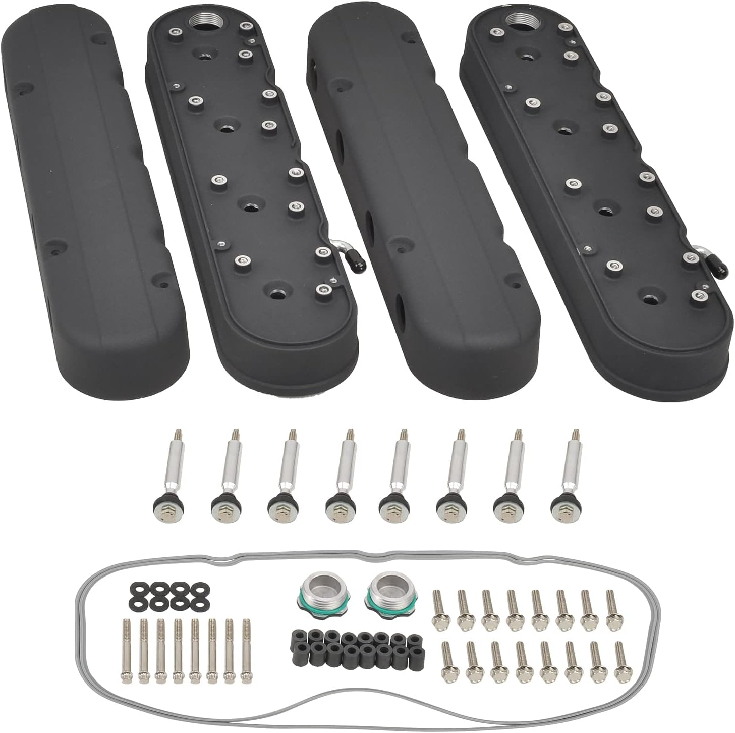 Cast Aluminum Valve Covers with Coil Mounts Compatible with LS Chevy Small Block SB V8 293 325 376 427 - Black