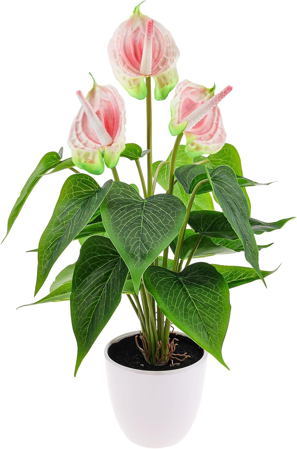 Folmywy Artificial Flower Plants Anthurium 38Cm Fake Potted Plant with Pot Red Faux Bonsai Tropical Flowers for Home Living Room Bedroom Office Indoor Outdoor Occasions Decor