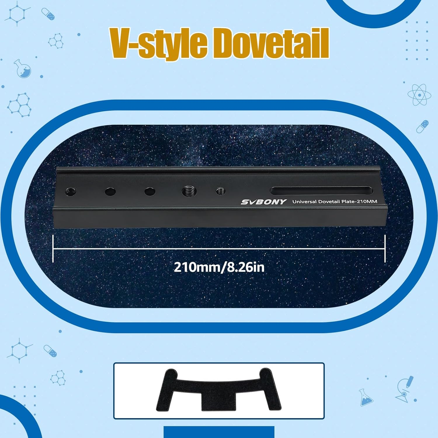 SVBONY SV219 Dovetail Mount Plate, 210Mm 8.26 Inches Universal Dovetail Plate Compatible with Vixen Dovetail Saddles, Telescope Accessories for OTA Equatorial Tripod Sky Astrophotography image number 6
