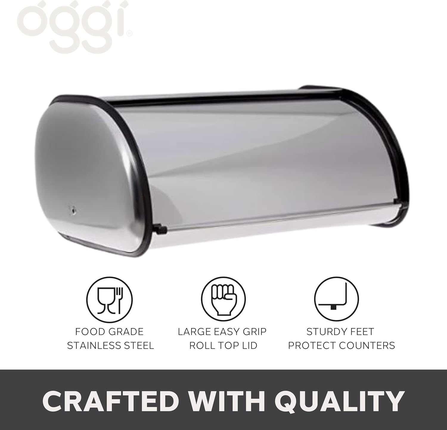 Oggi Stainless Steel Roll Top Bread Box for Kitchen Countertop with Stainless Steel Lid - Fits Multiple Large Loaves of Bread and Other Freshly Baked Goods Including Cookies, Bagels, Muffins image number 4