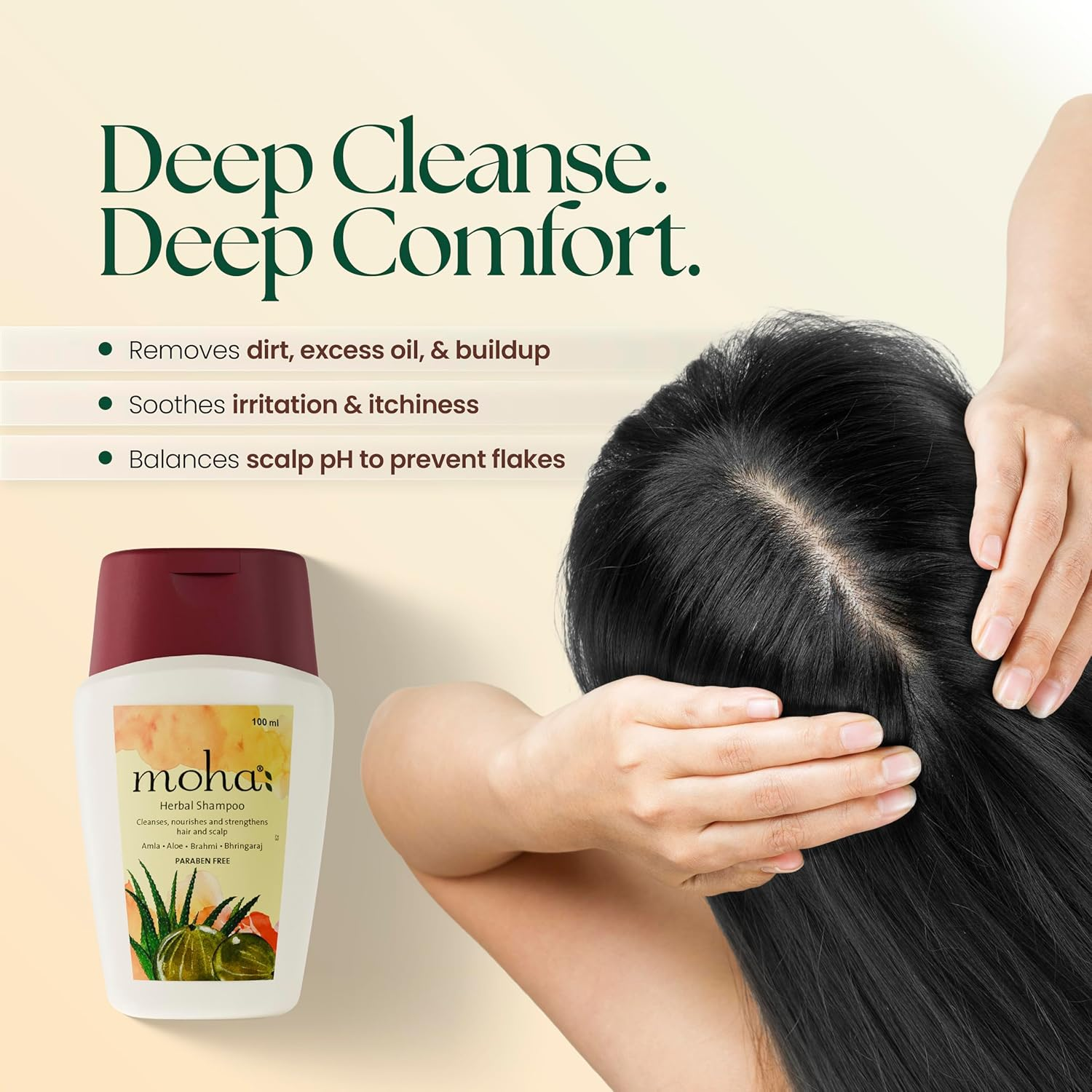 Moha: Herbal Hair Shampoo | Mild Shampoo for Daily Use for All Hair Types | Hair Cleanser with Benefits of Amla, Aloe, Brahmi & Bhringaraj (100 ML) image number 5