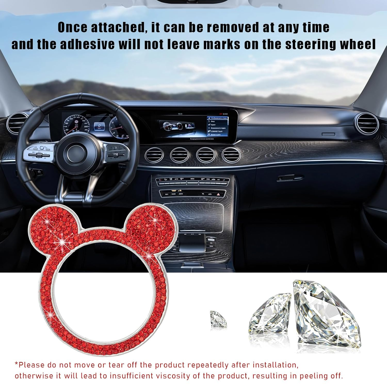 Augeny Bling Car Engine Start Button Cover, Rhinestone Key Ignition Knob Ring, Sparkling Push to Start Button Sticker for Women, Universal Car Accessories for Interior Decoration (1PC, Red)