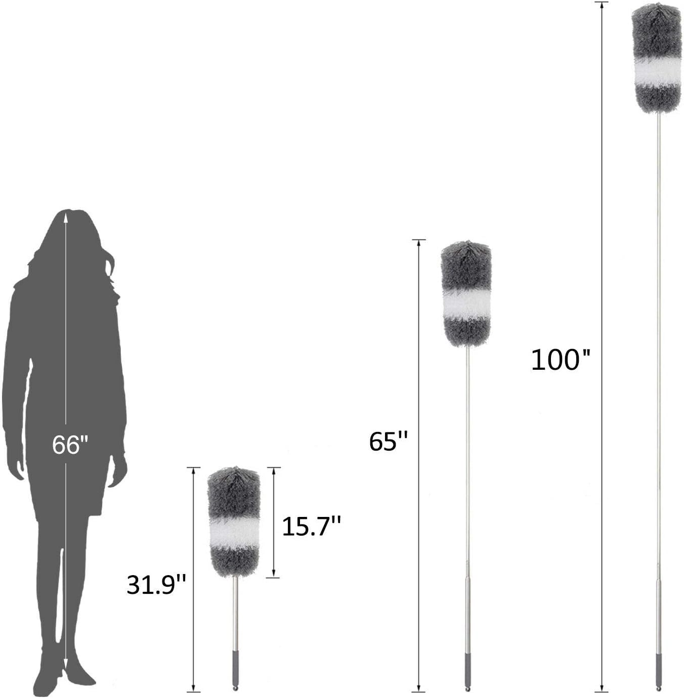 BOOMJOY Extendable Microfiber Duster,Telescoping Stainless Steel Pole,Detachable Bendable Head,Washable 254Cm image number 3