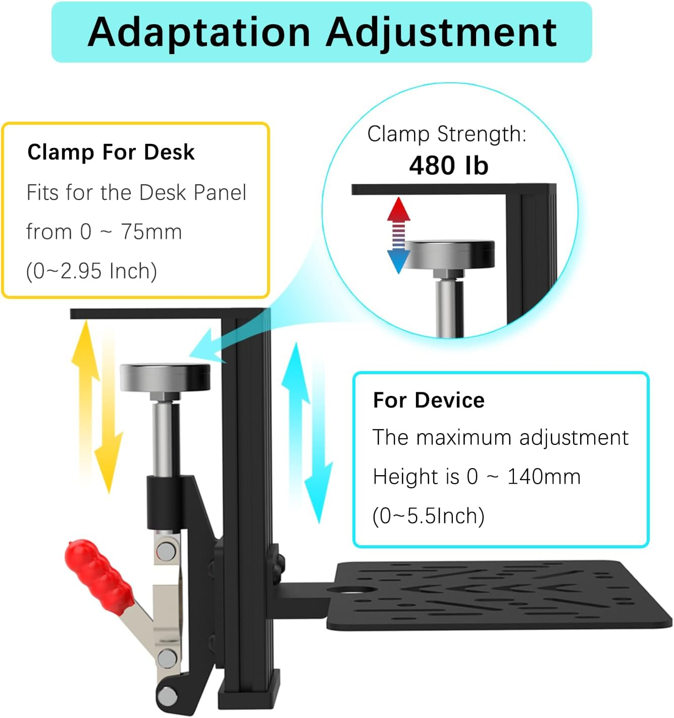EG STARTS SIM Racing Wheel Stand Desk Mount, Heavy Duty Desk Clamp with 480-Pound Force, Compatible Logitech G25 G27 G29 G920 G923 Thrustmaster T248 T300RS T-GT TS-PC Black Metal Gaming Cockpit Shelf image number 3
