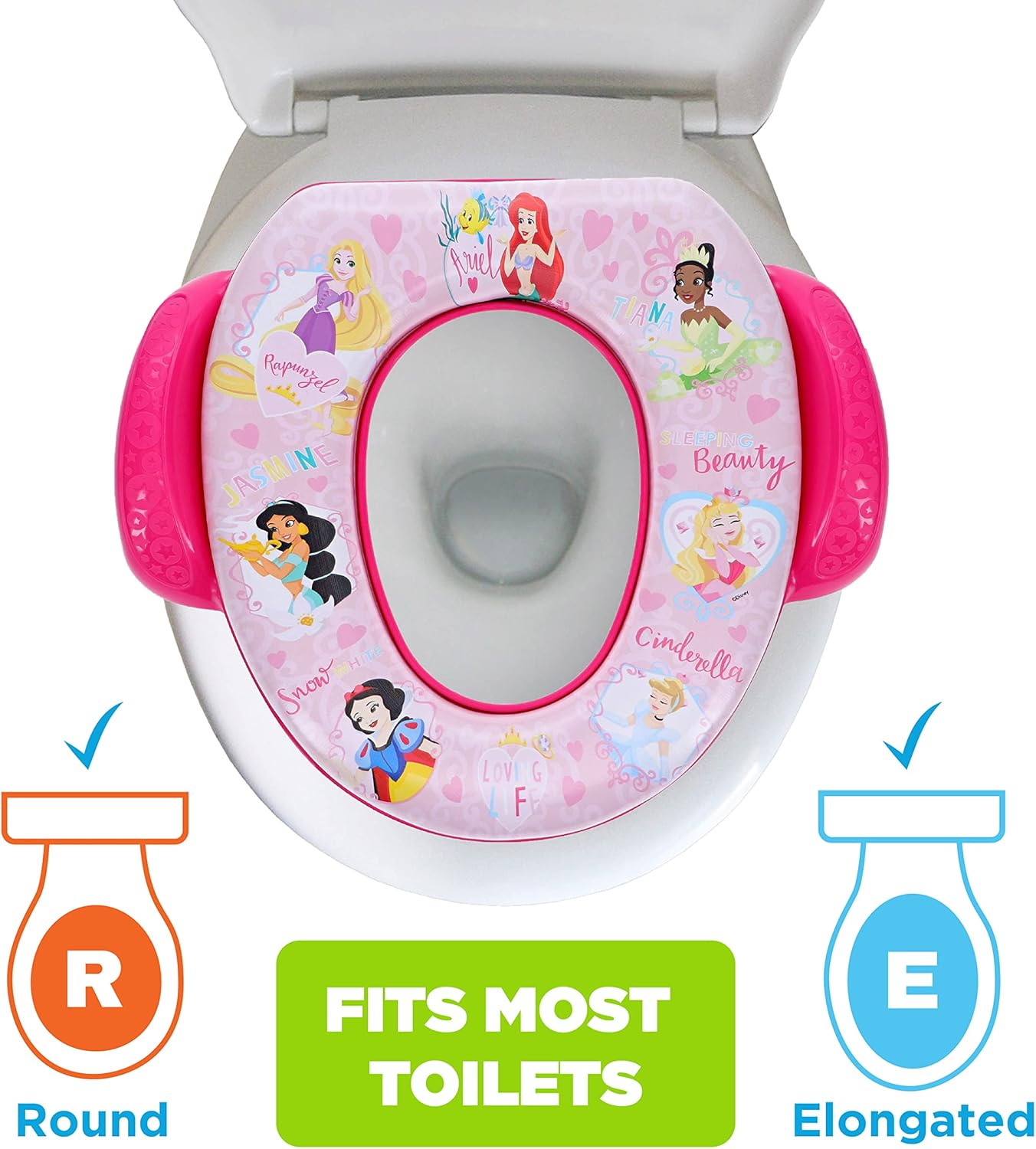 Disney Princess Loving Life Soft Potty Seat and Potty Training Seat - Soft Cushion, Baby Potty Training, Safe, Easy to Clean