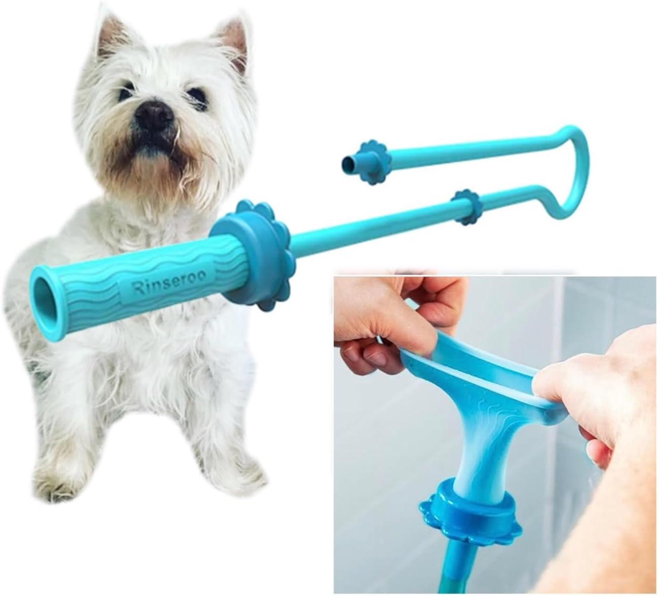Rinseroo XL: Slip-On Dog Wash Hose Attachment. Pet Bather for Showerhead and Sink. (Not for Use on Tub Faucet) Handheld Shower Sprayer/Washer. 6 Foot Hose. Fits Heads up to 6" Wide. No Installation&hellip; image number 1
