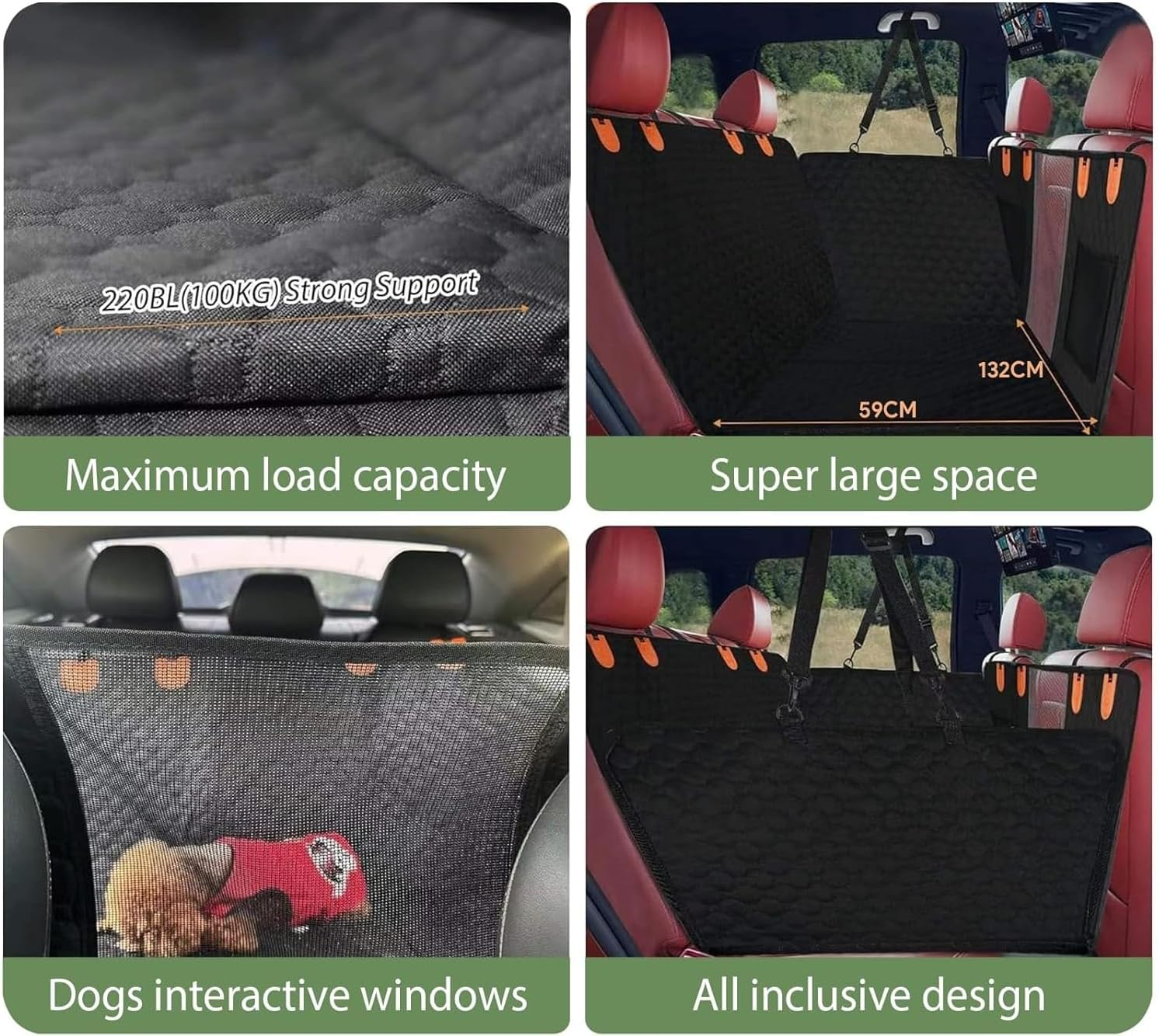 Dog Seat Cover - Hard Bottom Protection - Waterproof - Wear-Resistant, Machine-Washable, Universal Fit, Safety Belt, and Hammock Design for Ultimate Pet Comfort and Safety(Black) image number 1