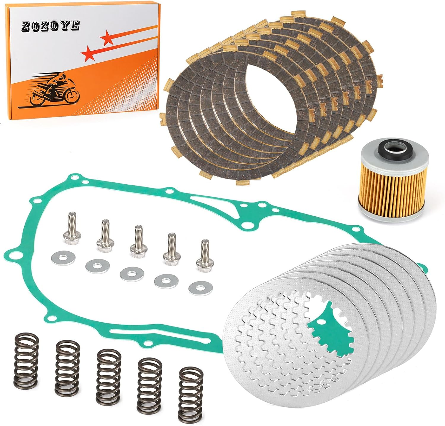 Heavy Duty Clutch Friction Plates Spring Bolt & Gasket Kit for Yamaha XVS650 V-Star 650 1998-2016 image number 4